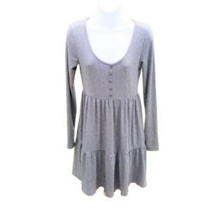 🟢3/$15 Wild Fable Mini Dress Babydoll Tiered Long Sleeve Scoop Neckline Gray S